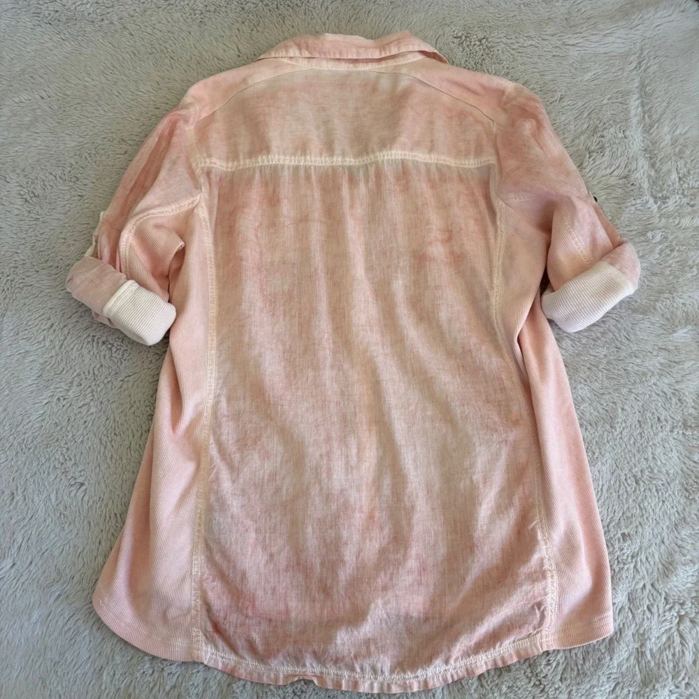 Granola Girl Cottagecore Button Up Shirt Roll Tab Sleeve Relaxed Indie Colorful‎